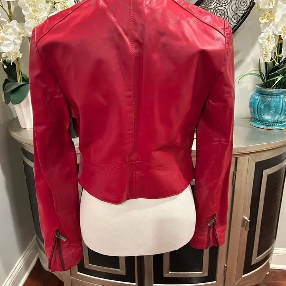 bebe  Y2K Vibrant Red Leather Jacket - Picture 6 of 9